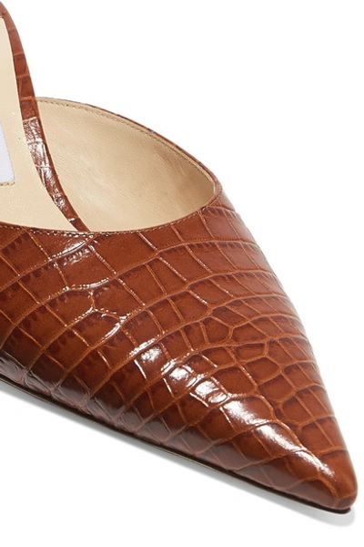 Shop Jimmy Choo Rav 65 Croc-effect Leather Mules In Tan