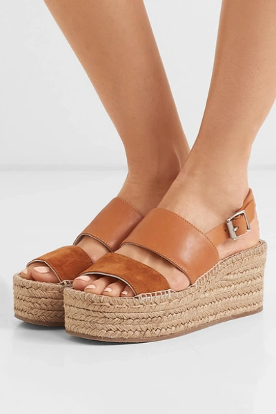 Shop Rag & Bone Edie Leather And Suede Espadrille Wedge Sandals In Tan