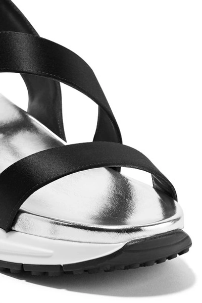 Shop Miu Miu Crystal-embellished Satin Sandals In Black
