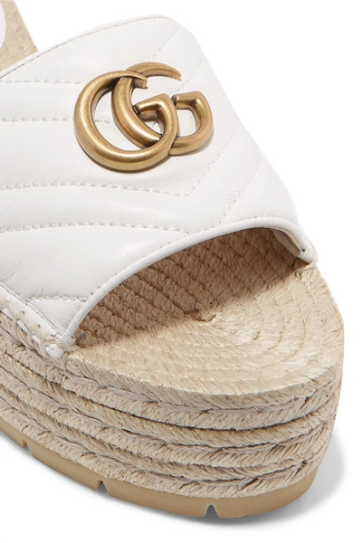 Shop Gucci Quilted Leather Espadrille Platform Slides In White