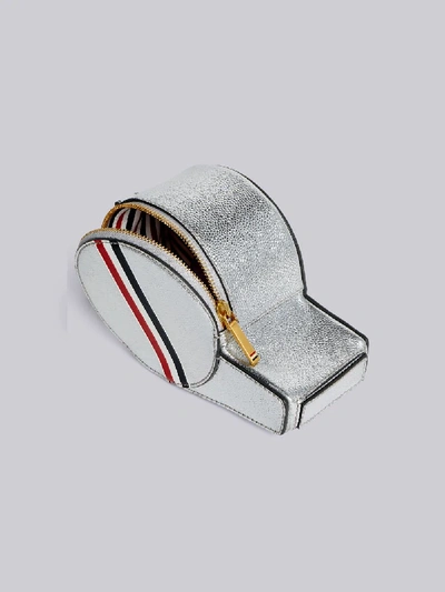 Shop Thom Browne Rwb Stripe Leather Whistle Bag In Silver