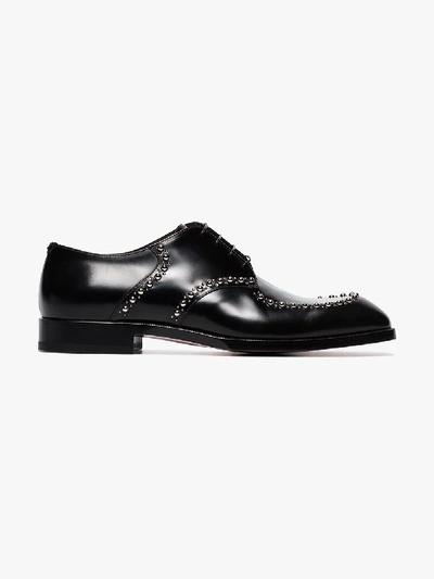 Shop Christian Louboutin Black What A Man Studded Leather Derby Shoes In Bk01 Black