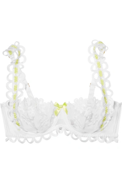 Shop Agent Provocateur Laurelie Satin-trimmed Embroidered Stretch-tulle Underwired Plunge Bra In White