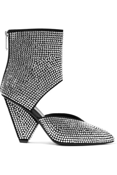 Shop Balmain Livy Cutout Crystal-embellished Leather Ankle Boots In Silver