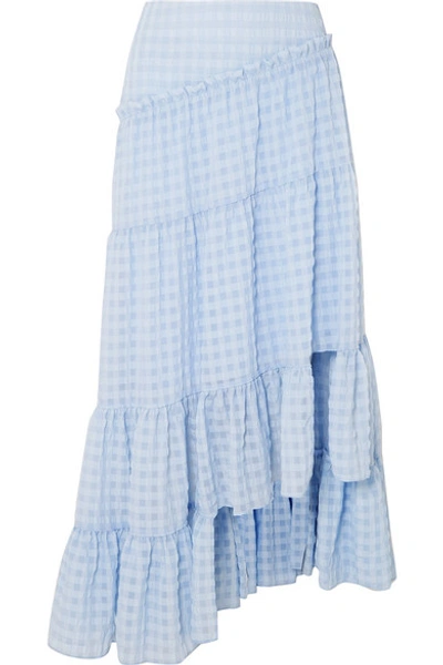 Shop 3.1 Phillip Lim / フィリップ リム Asymmetric Tiered Seersucker Skirt In Light Blue