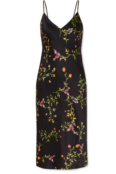 Shop L Agence Jodie Floral-print Silk Crepe De Chine Dress In Black