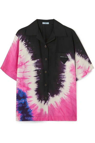 Shop Prada Tie-dyed Cotton-poplin Shirt In Black