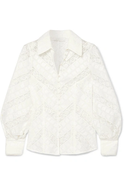 Shop Zimmermann Veneto Lantern Broderie Anglaise And Lace Blouse In Ivory