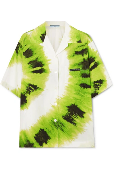 Shop Prada Tie-dyed Cotton-poplin Shirt In Green