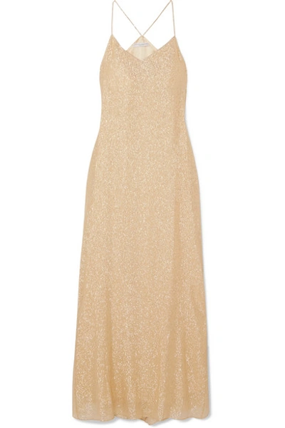 Shop Marie France Van Damme Silk And Lurex-blend Maxi Dress In Gold
