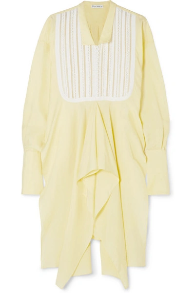 Shop Jw Anderson Asymmetric Georgette And Broderie Anglaise Cotton Tunic In Yellow
