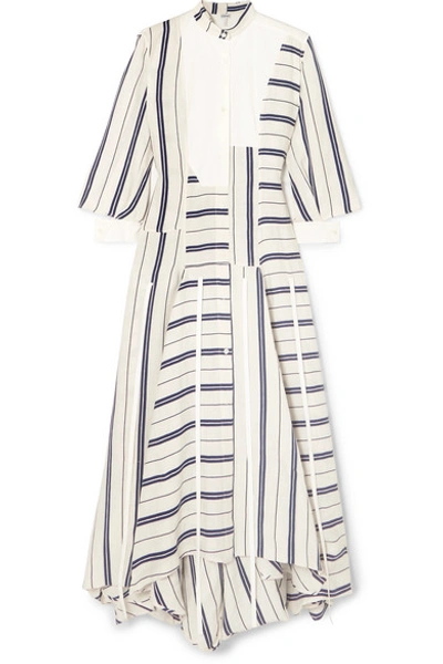 Shop Loewe Asymmetric Striped Linen And Cotton-blend Maxi Dress In White
