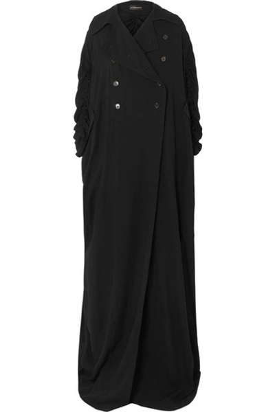 Shop Ann Demeulemeester Ruched Double-breasted Crepe Coat In Black
