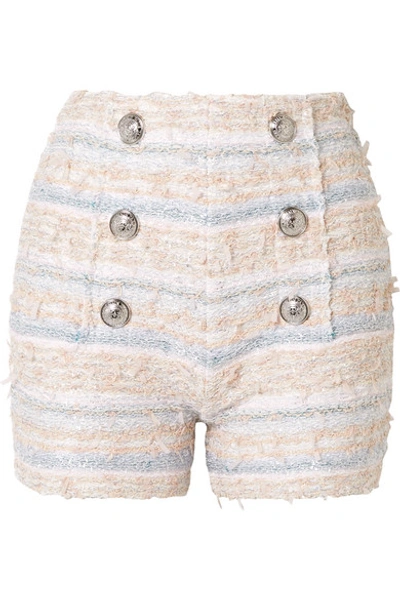 Shop Balmain Button-embellished Tweed Shorts In Pink