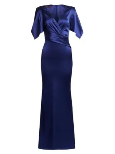 Shop Talbot Runhof Tulip-sleeve Satin Gown In Enzian