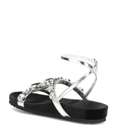 Shop Miu Miu Crystal-embellished Leather Sandals In Metallic