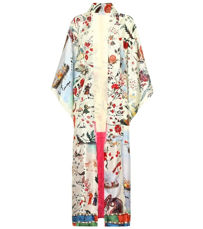 Shop Oscar De La Renta Printed Silk-twill Kimono In Multicoloured