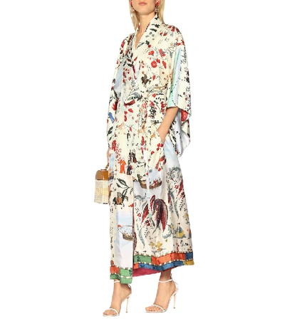 Shop Oscar De La Renta Printed Silk-twill Kimono In Multicoloured