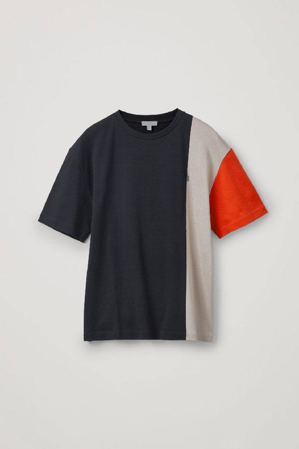 Cos Colour Block T-shirt With Zip In Blue | ModeSens