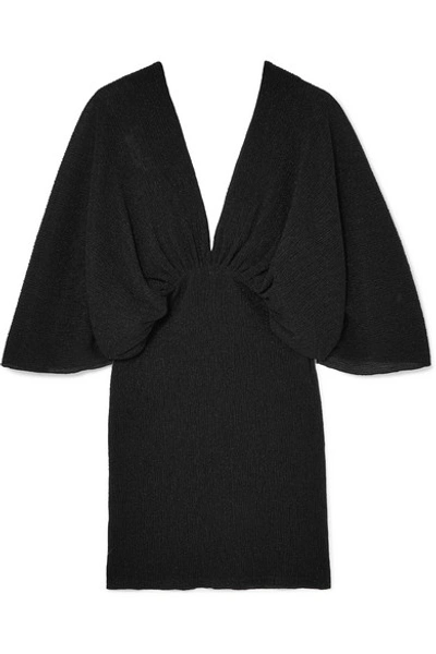 Shop Rotate Birger Christensen Metallic Plissé Stretch-knit Mini Dress In Black