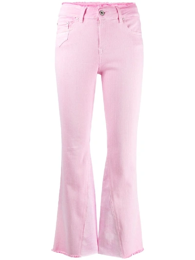 Shop Don't Cry Frayed Flared Jeans - Pink
