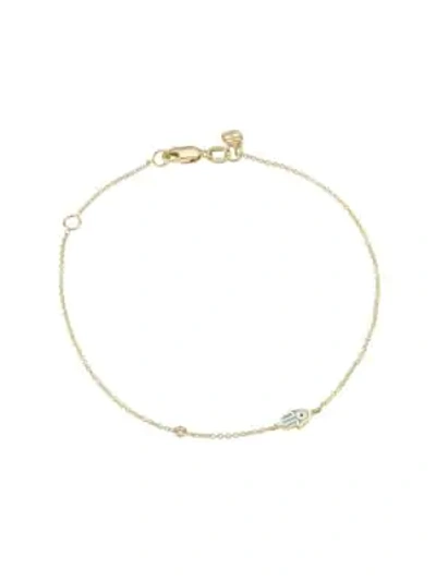 Shop Sydney Evan Mini 14k Yellow Gold Enamel, Turquoise & Diamond Hamsa Hand Bracelet