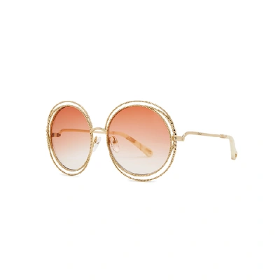 Shop Chloé Carlina Oversized Round-frame Sunglasses In Gold And Other