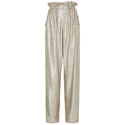 Shop Balmain Silver Wide-leg Coated-knit Trousers