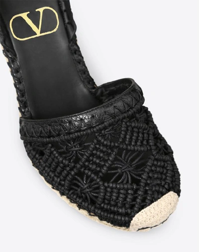 Shop Valentino Grainy Calfskin And Macramé Lace Espadrille 15/105 Mm In Black