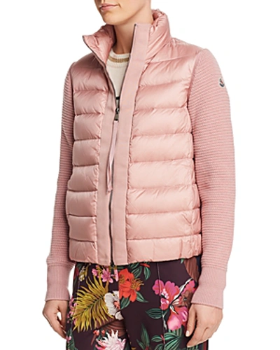 Shop Moncler Mixed Media Puffer Vest Jacket In Rose