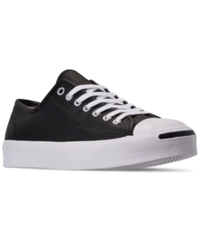Shop Converse Men's Jack Purcell Tumbled Leather Casual Sneakers From Finish Line In Black/white/white