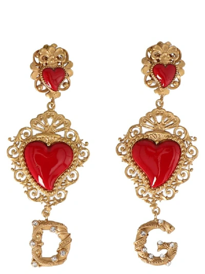 Shop Dolce & Gabbana Sacred Heart Logo Earrings In Multi