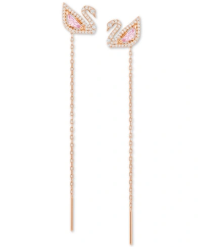Shop Swarovski Rose Gold-tone Crystal Swan & Removable Chain Drop Earrings In Pink
