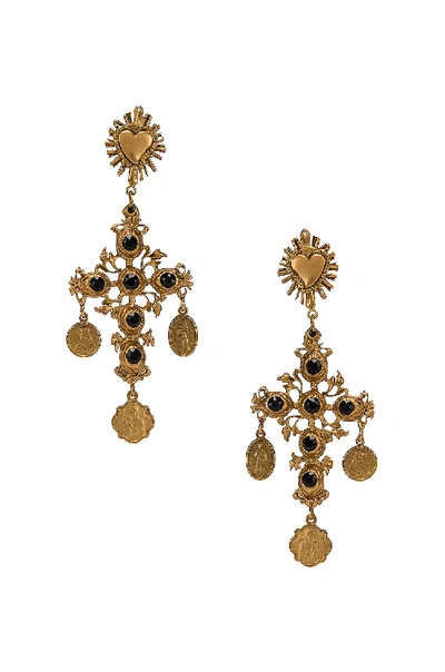 Shop Dolce & Gabbana Black Crystal Cross Drop Earrings In Black