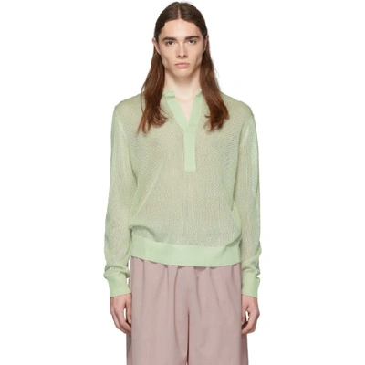 Shop Tibi Ssense Exclusive Green Crispy Viscose Mesh Long Sleeve Polo