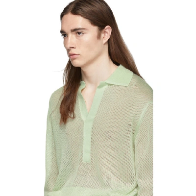 Shop Tibi Ssense Exclusive Green Crispy Viscose Mesh Long Sleeve Polo