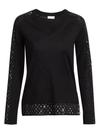Shop Akris Punto Organza Dot Wool Sweater In Black