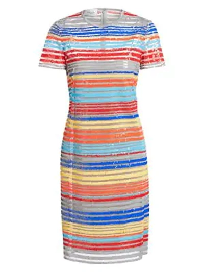Shop Akris Punto Striped Sequin Sheath Dress In Sun Cranberry