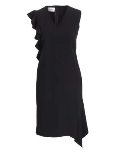 Shop Akris Punto V-neck Ruffle Sleeve Crepe Dress In Black