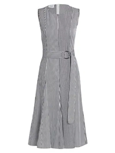 Shop Akris Punto Women's Patchwork Stripe Sleeveless Poplin A-line Dress In Black Cream