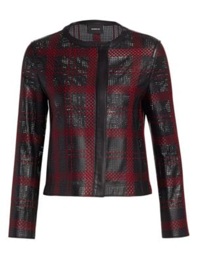 Shop Akris Leather Weave Jacket In Black Red