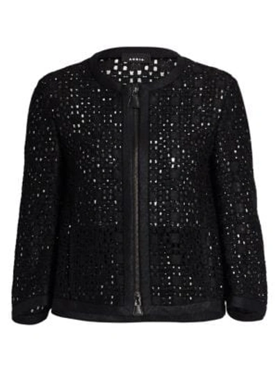 Shop Akris Open Weave Zip-front Jacket In Black