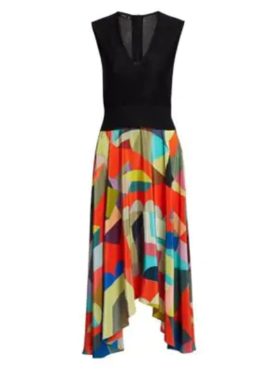 Shop Akris Knit Silk Printed Midi Dress In Multi