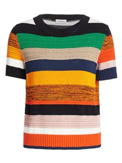 Shop Akris Punto Stripe Cotton Crochet Top In Sun Black
