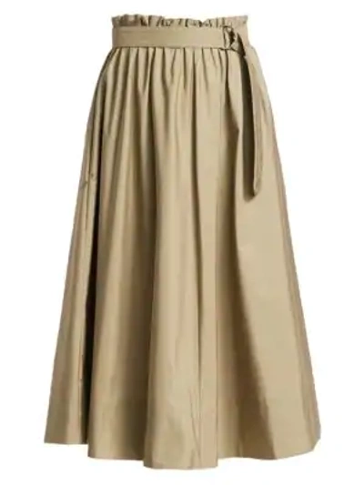 Shop Akris Punto Belted Paperbag Midi Skirt In Khaki