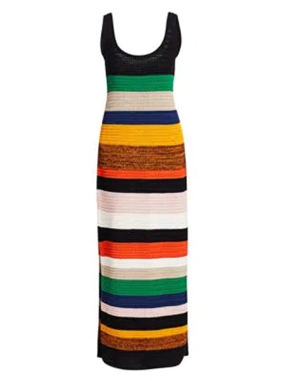 Shop Akris Punto Stripe Cotton Crochet Dress In Sun Black Cream