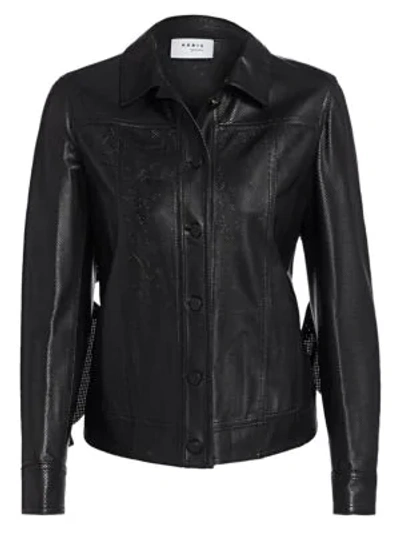Shop Akris Punto Ruffled Perforated Leather Jacket In Black