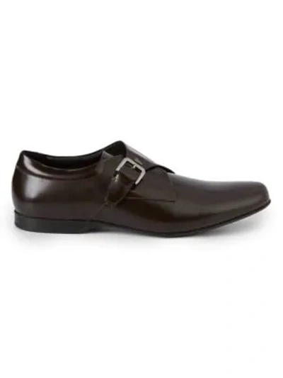 Shop Versace Monk-strap Leather Shoes In Dark Brown