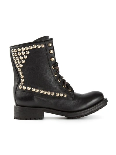 Ash Studded Lace Up Boots In Black