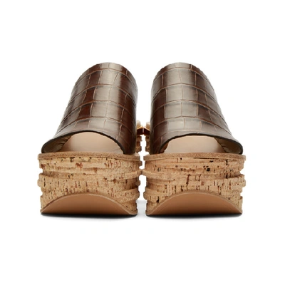 CHLOE 棕色 CAMILLE 鳄鱼纹坡跟穆勒凉鞋